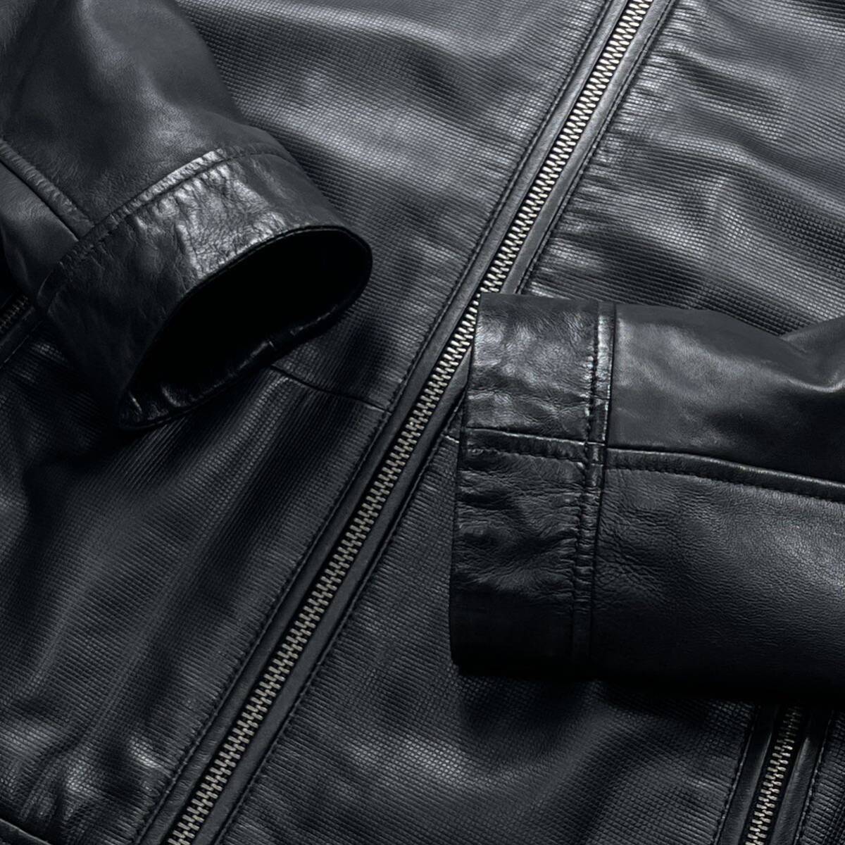  ultimate beautiful goods / rare L/ ram leather / present tag Tommy Hilfiger single rider's jacket blouson sheep leather original leather black black 48 TOMMY HILFIGER