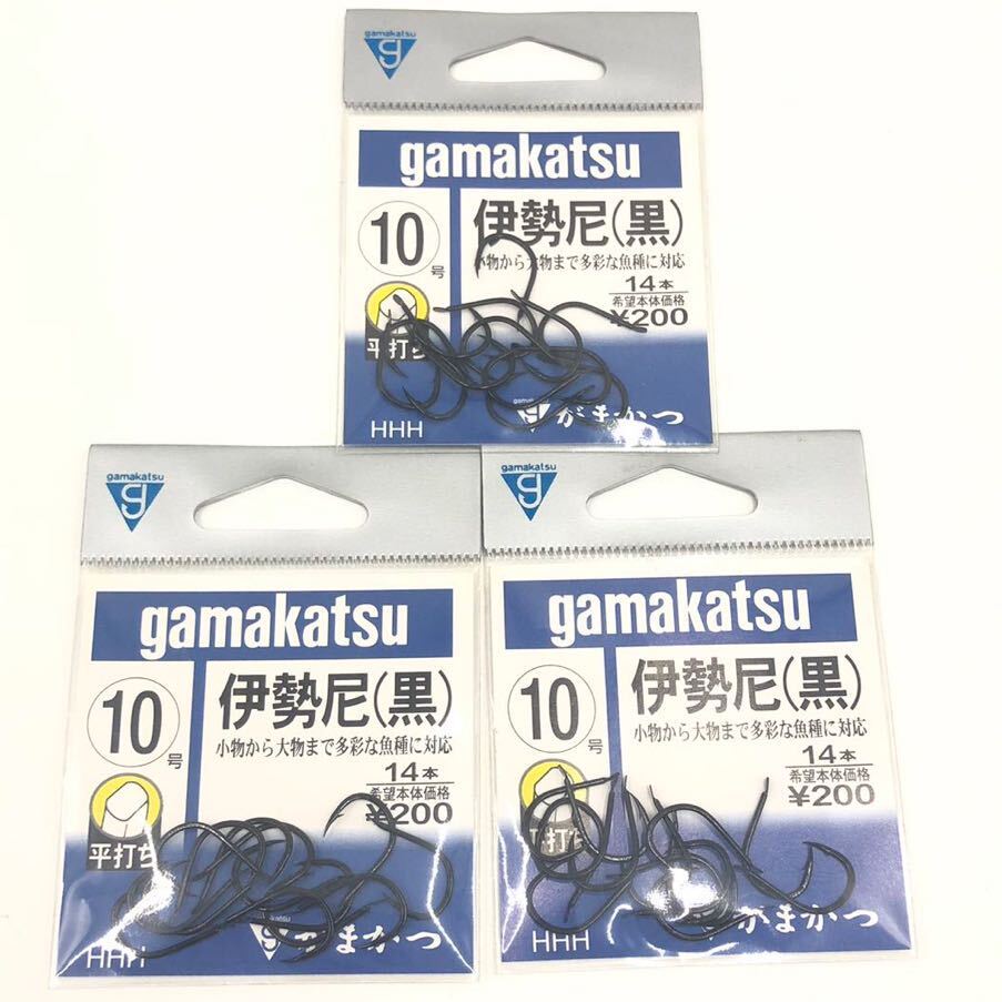 がまかつ 伊勢尼 黒 10号 14本入 3個セット 釣り針 鈎 平打ち Gamakats 12206-01 ⑪