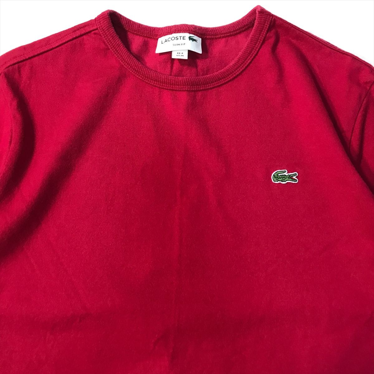 《良品◎》LACOSTE ラコステ★日本製*ワンポイント*ワニ*スリムフィット*半袖Tシャツ*カットソー*レッド*サイズM(MS2856)◆S60_画像3