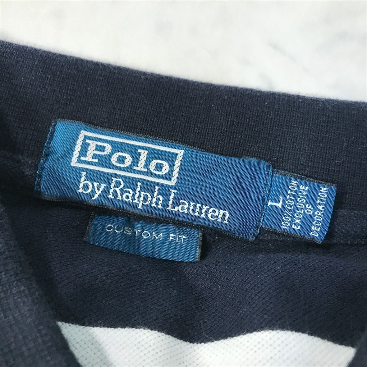 《良品◎》POLO RALPH LAUREN ポロラルフローレン★ボーダーデザイン*ワンポイント刺繍*ポロシャツ*ネイビー/ホワイト*L(MS2854)◆S60_画像5