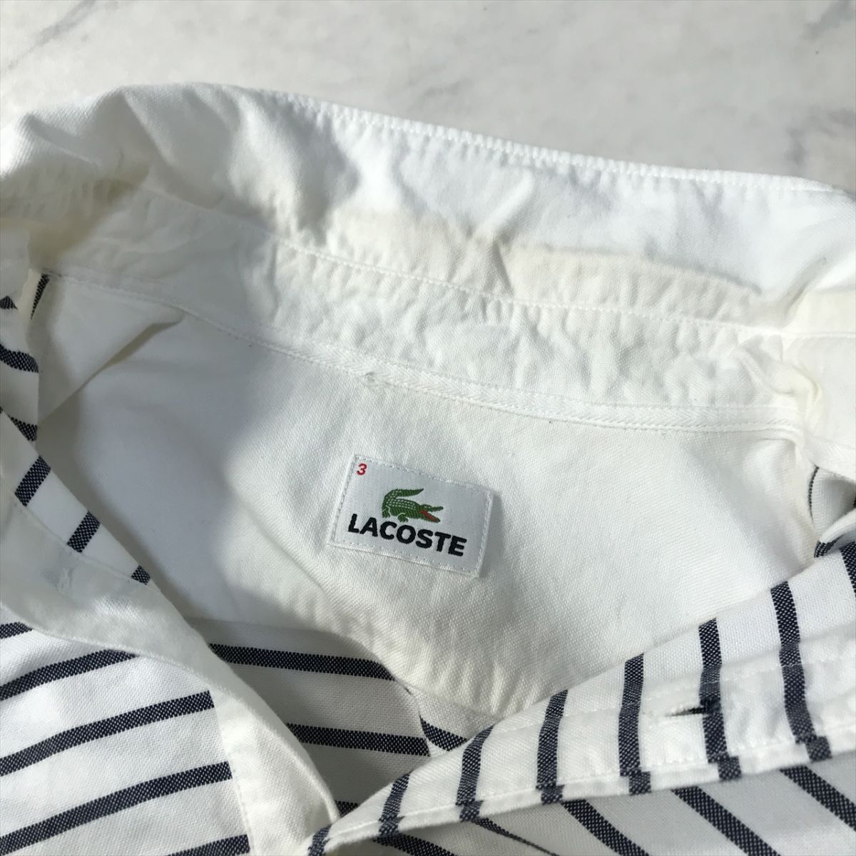 《オススメ◎》LACOSTE ラコステ★ワンポイント*ボーダーデザイン*ボタンダウンシャツ*ホワイト/グレー*サイズ3(MA6446)◆S60_画像4