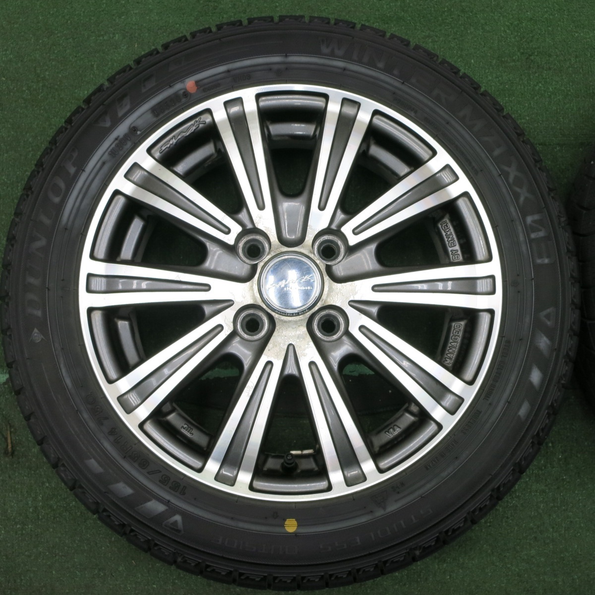 *送料無料* バリ溝 20年 8.5分★スタッドレス 155/65R14 ダンロップ ウインターマックス03 SMACK ENKEI エンケイ PCD100/4H★4051006NJス_画像4