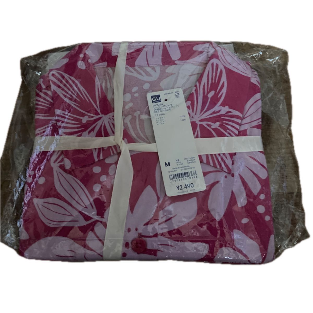 レーヨンパジャマ（半袖＆ショートパンツ）（ボタニカル）　サイズＭ　カラーPINK ＧＵ新品タグ付き