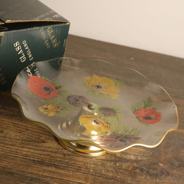 イングランド製 ガラス コンポート CHANCE社製 波型 フレア チャンスグラス 盛皿 足つき 洋食器 元箱 MA1517_画像1