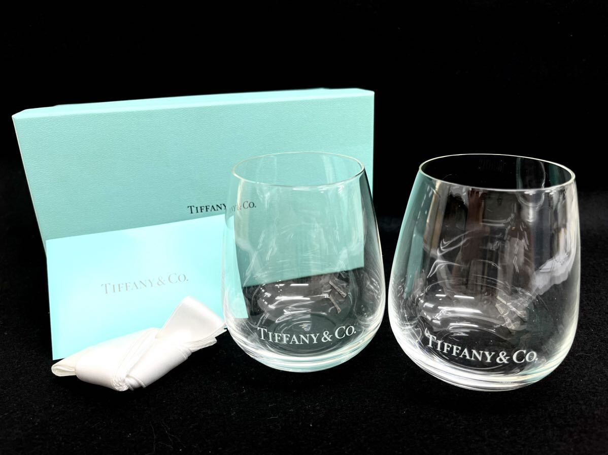 I♪ 美品 TIFFANY&Co ティファニー タンブラーグラス 箱付 ロゴ クリスタル ペアグラス ペアタンブラー ガラス コップ グラス 食器 _画像1