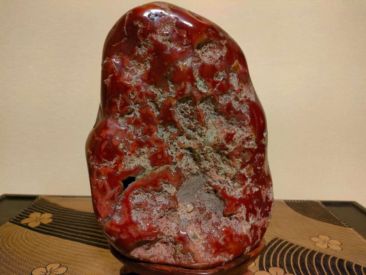 [ Special .. sphere .*.... .]~ illusion. red * flower . mountain menou~ beautiful stone crystal .... mineral natural stone raw ore gem appreciation stone .. stone suiseki st chrysanthemum stone water feature table stand for flower vase 