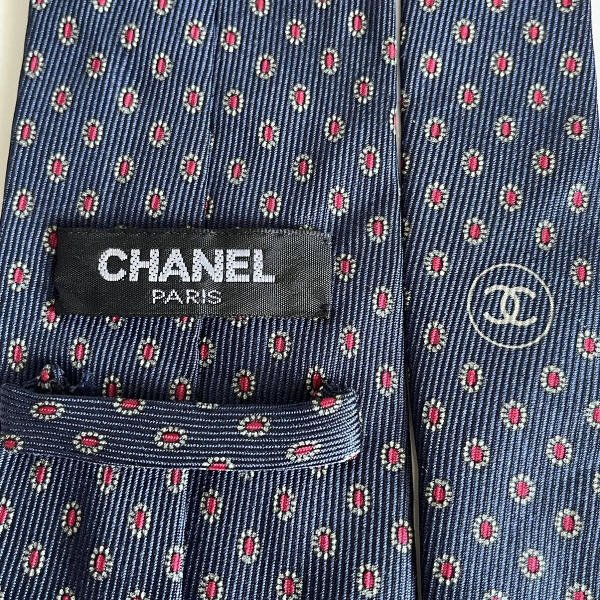 CHANEL(シャネル) 紺赤丸ワンポイントココマークネクタイ_画像1