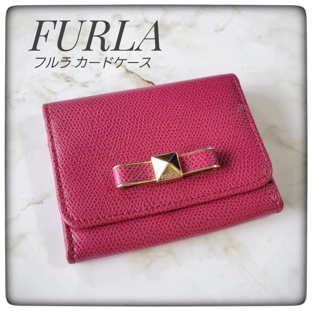 【FURLA フルラ】 ワインレッドマゼンタ  ピンク レザー 名刺入れ カードケース パスケース ミニ 財布