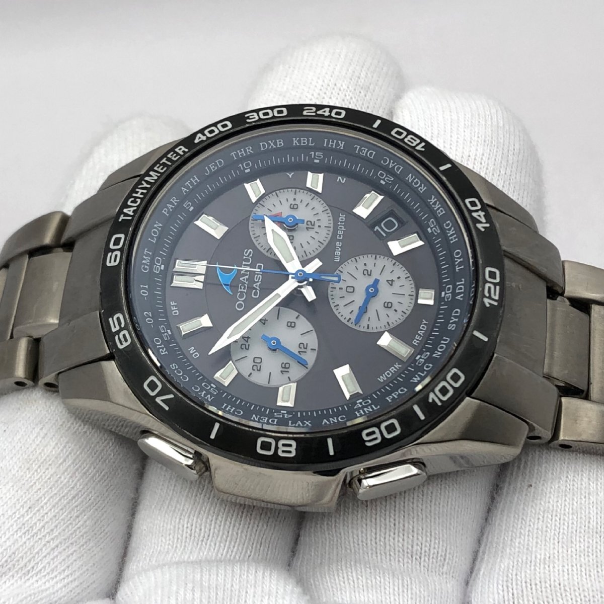 1 jpy ~/CASIO/ Casio /OCEANUS/ Oceanus /OCW-600/ chronograph / Date / titanium / Tough Solar / men's wristwatch / operation goods / Junk /T082