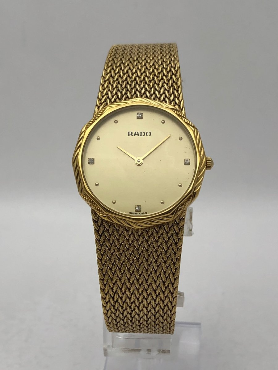 1円～/RADO/ラドー/121.3616.2L/2針/ゴールド文字盤/石付/ゴールドカラー/ラウンド/腕時計/クォーツ/ジャンク/T028の画像2