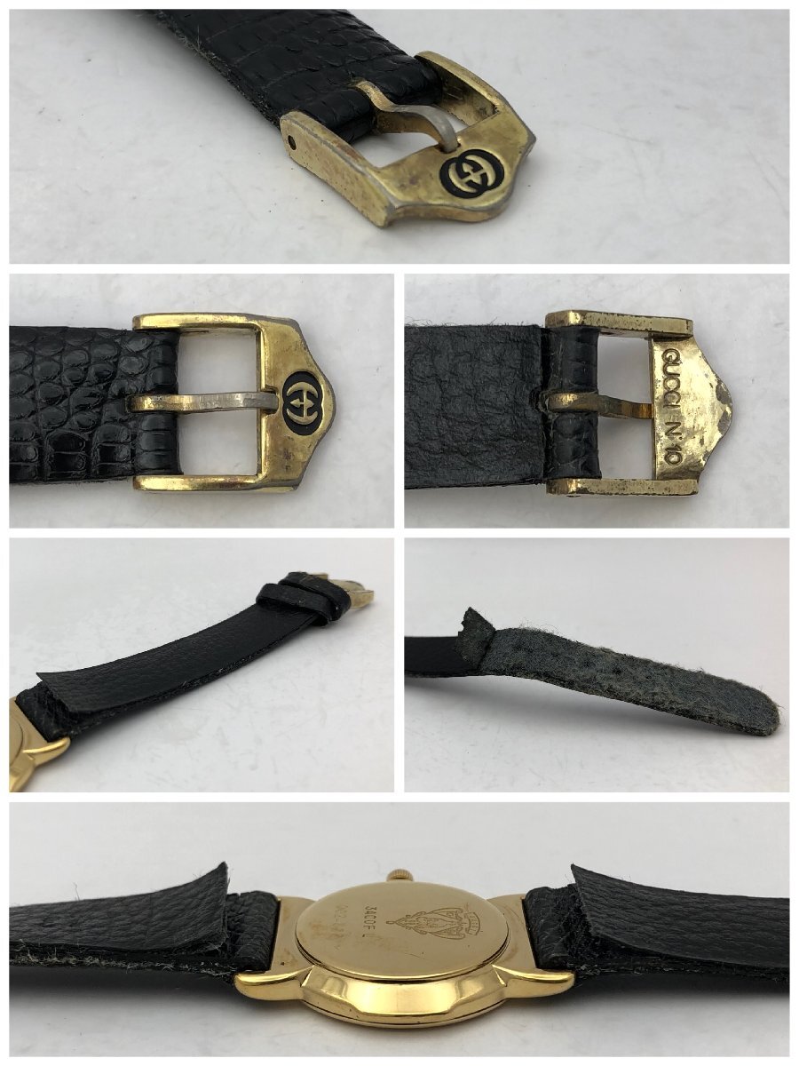 1円～/GUCCI/グッチ/3400F L/2針/アイボリー文字盤/ローマン/ゴールドカラー/ラウンド/純正尾錠/クォーツ/レディース腕時計/ジャンク/T080_画像10