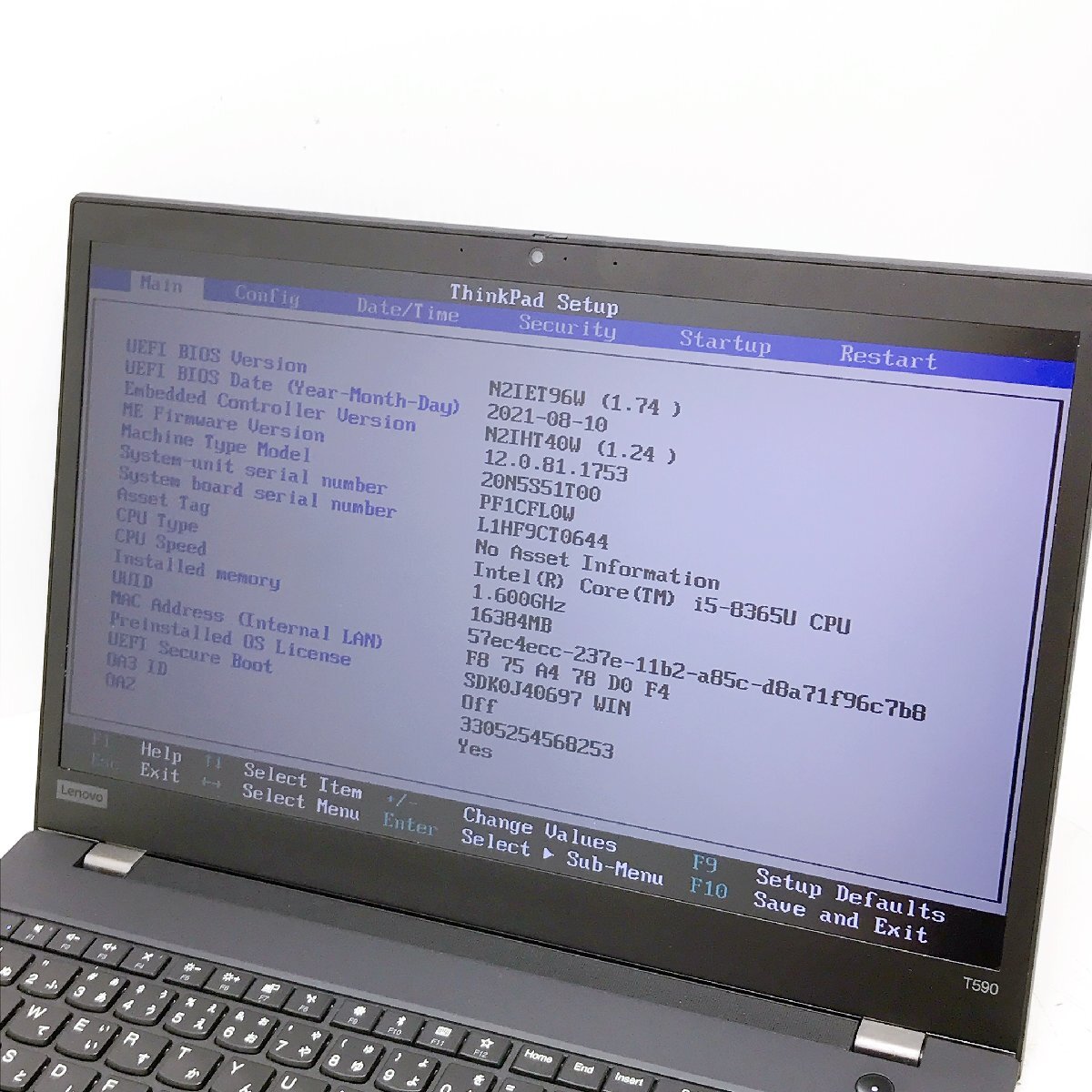 Lenovo Thinkpad T590 Core i5 8365U 1.6GHz 16GB SSD256GB 15.6 ジャンク扱い ノートパソコン ACアダプター欠品 H12389の画像6