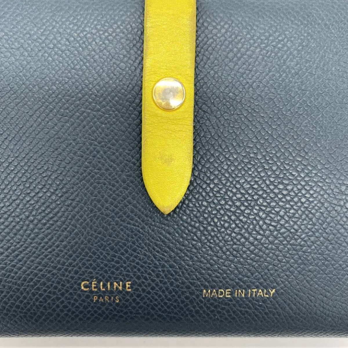 【大特価!!】CELINE セリーヌ ミディアムストラップウォレット 二つ折り財布 小銭入れ ネイビー 夏 海 キャンプ■