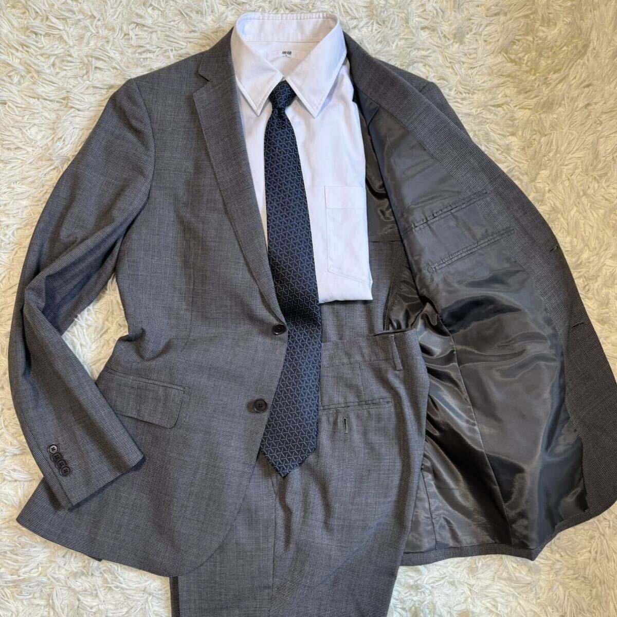 極美品 Lサイズ 48 Green label relaxing グリーンレーベルリラクシング スーツ セットアップ グレー 灰色 2B 春夏 メンズ 紳士服 背抜き の画像1