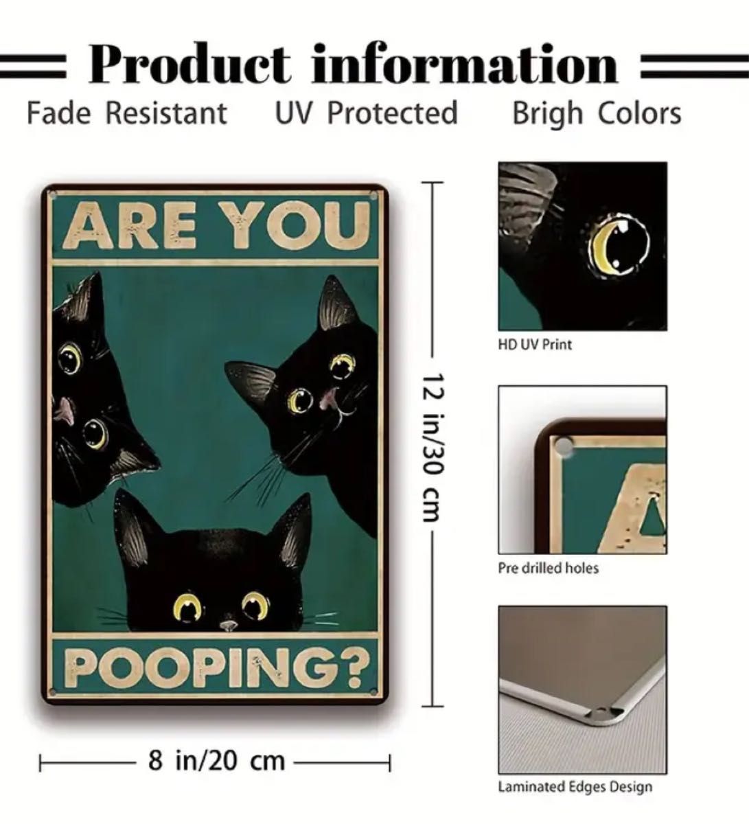 【輸入品】ブリキ看板/黒猫3匹 ブラックキャト　看板ポスターA4版 ブリキ看板 猫カフェ 猫の看板 ウェルカムボード