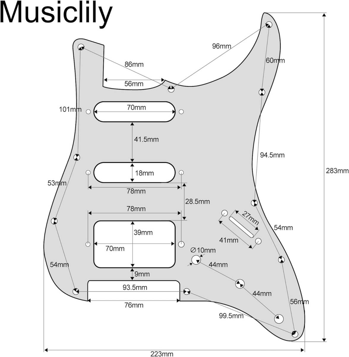 ホワイトパール Musiclily SSH 11穴 STタイプピックガード USA/メキシコストラトエレキギター用 、ホワイトパー_画像2
