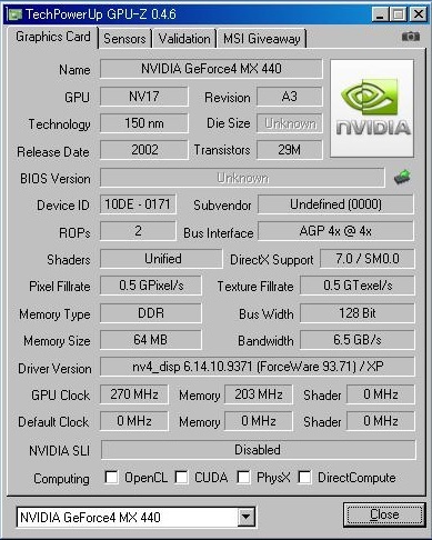  operation verification settled *** AGP graphics board *** nVIDIA GeForce4 MX440 64MB *** AGP4x 64Bit DDR