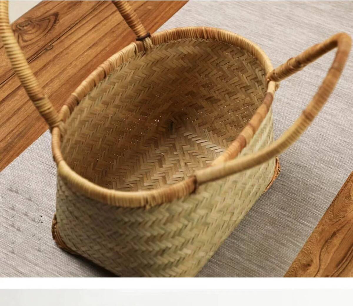 竹編み上げカゴバック　 手作りバスケット　お洒落買い物カゴ　収納バッグ_画像3