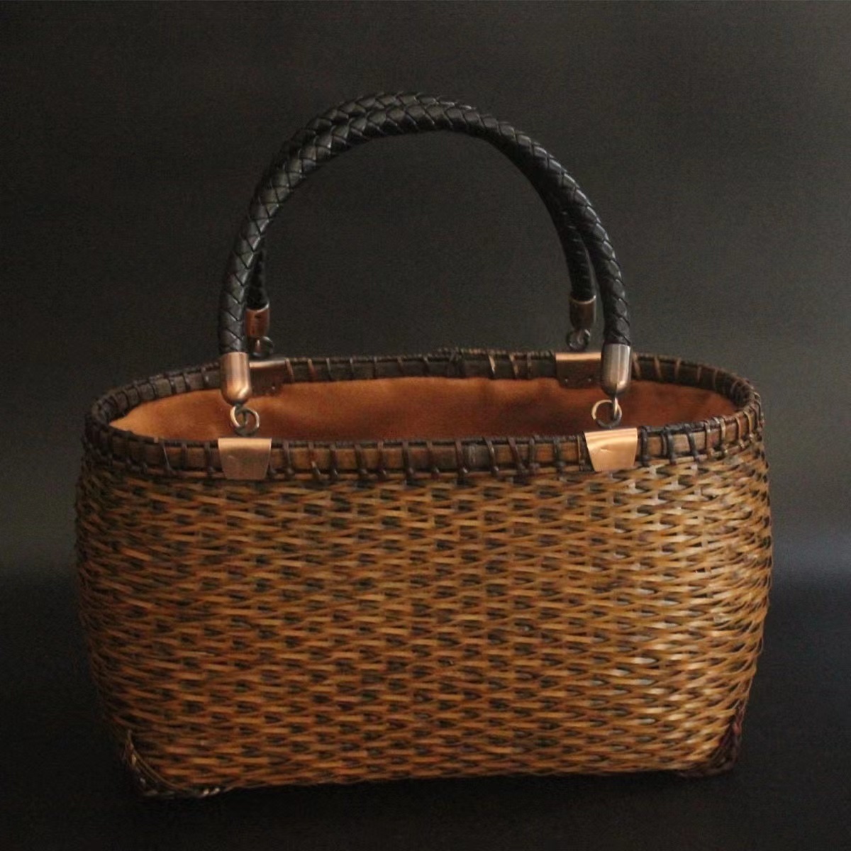 新入荷★自然竹編み上げカゴバック  手作りバスケット ナチュラル買い物カゴ 収納バッグの画像3