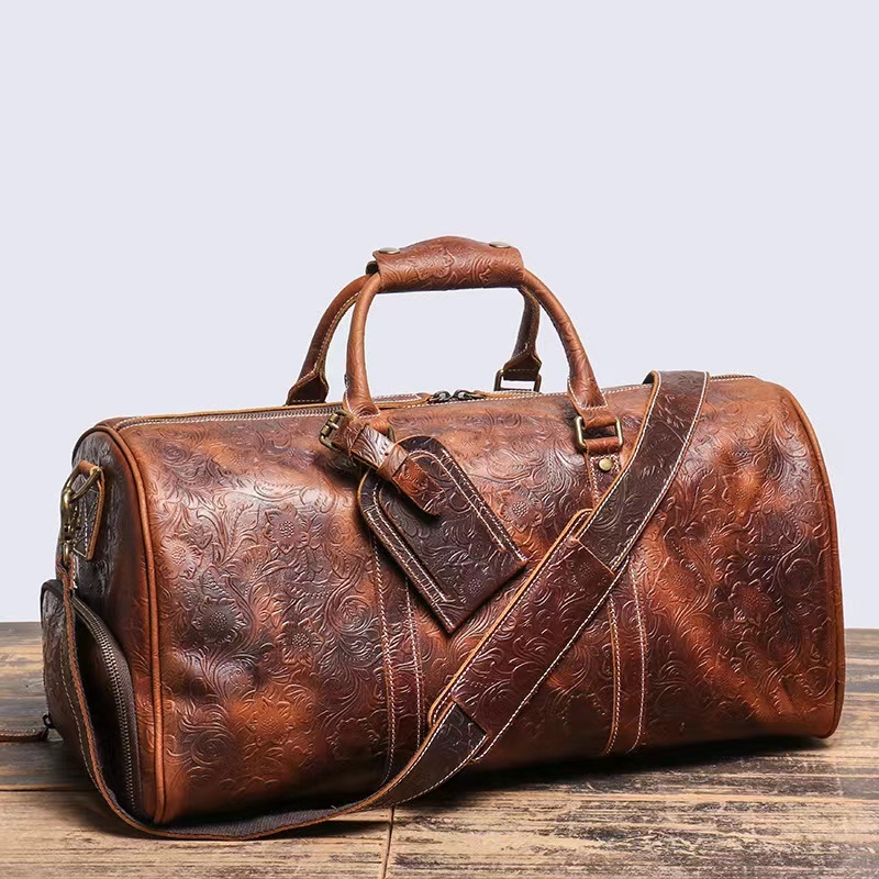  Boston bag original leather men's high capacity travel bag bottom tack attaching leather machine inside bringing in traveling bag independent cow leather travel bag Golf bag 