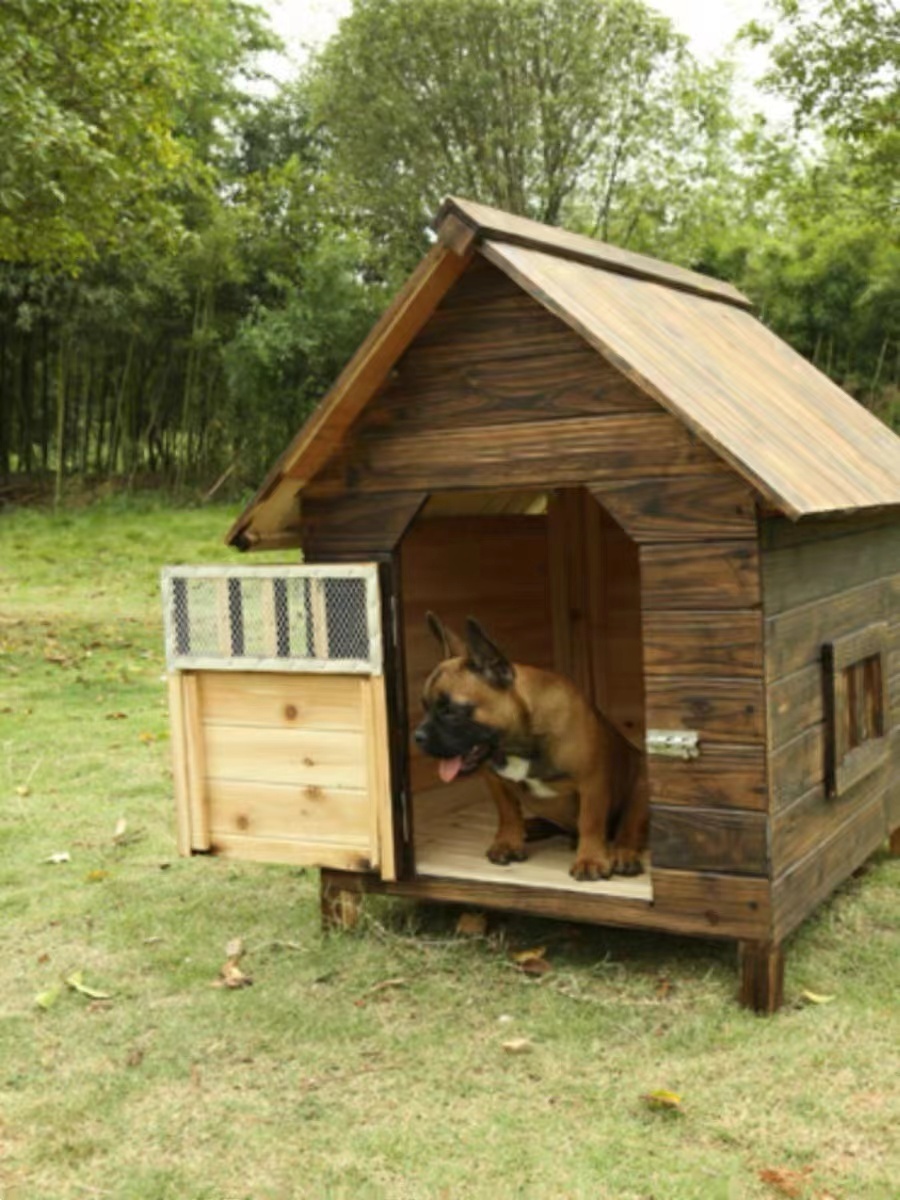 屋外用 耐候性 木製 天然木 犬小屋 ペットハウス ドッグハウス 犬舎 三角屋根 脚付き 小型犬 中型犬 通気性 組み立て 夏は涼しく冬は暖かい_画像4