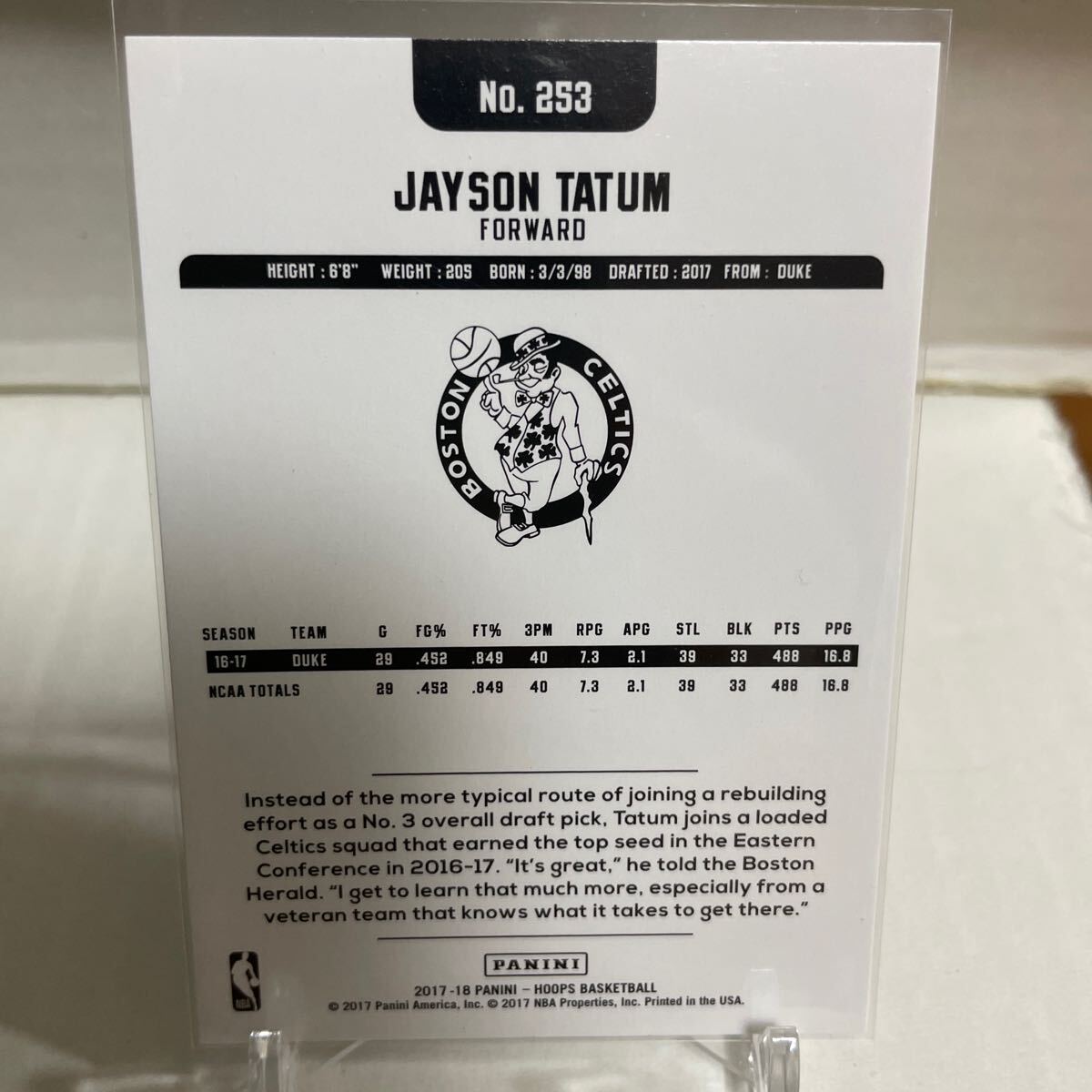 PANINI HOOPS 2017-18 JAYSON TATUM RC CARD ルーキーカード_画像2