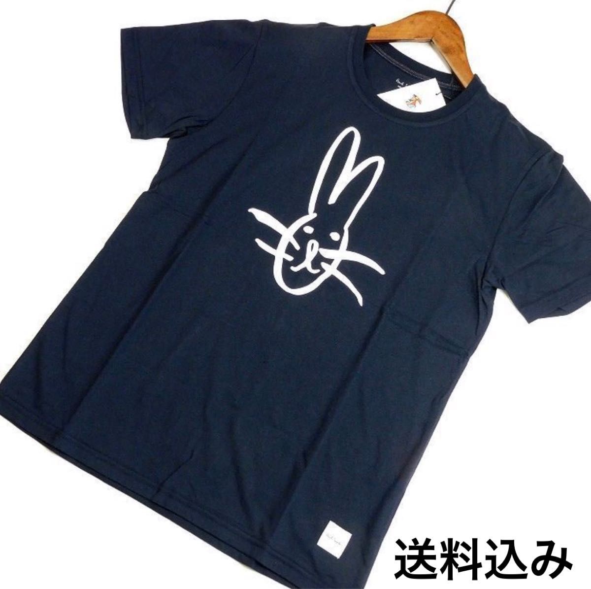 新品 ポールスミス うさぎ　手書き風プリントＴシャツ M 紺 半袖カットソー Paul Smith メンズ