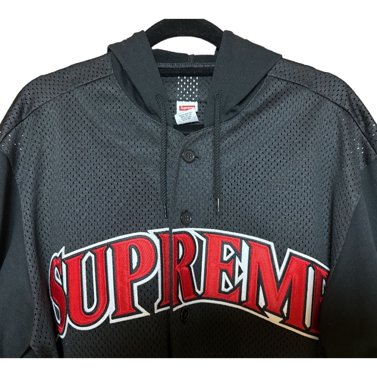 未使用 supreme mesh hooded baseball jersey シュプリーム ベースボール シャツ  黒 パーカー