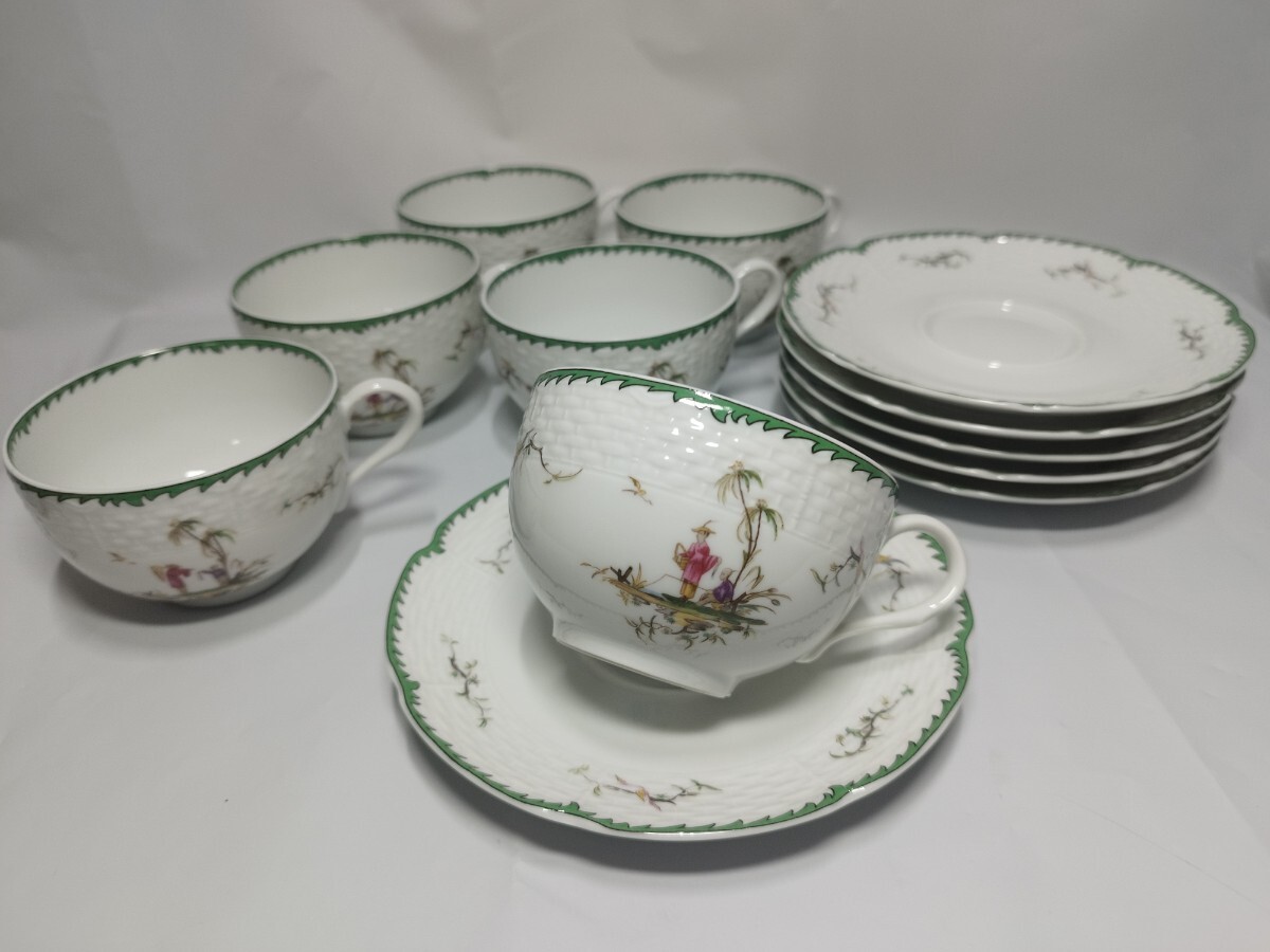 【美品】RAYNAUD LIMOGES/レイノーリモージュ シキオン カップ＆ソーサー No.１〜No.６ ナンバリング 柄違い ６客 箱無し_画像1