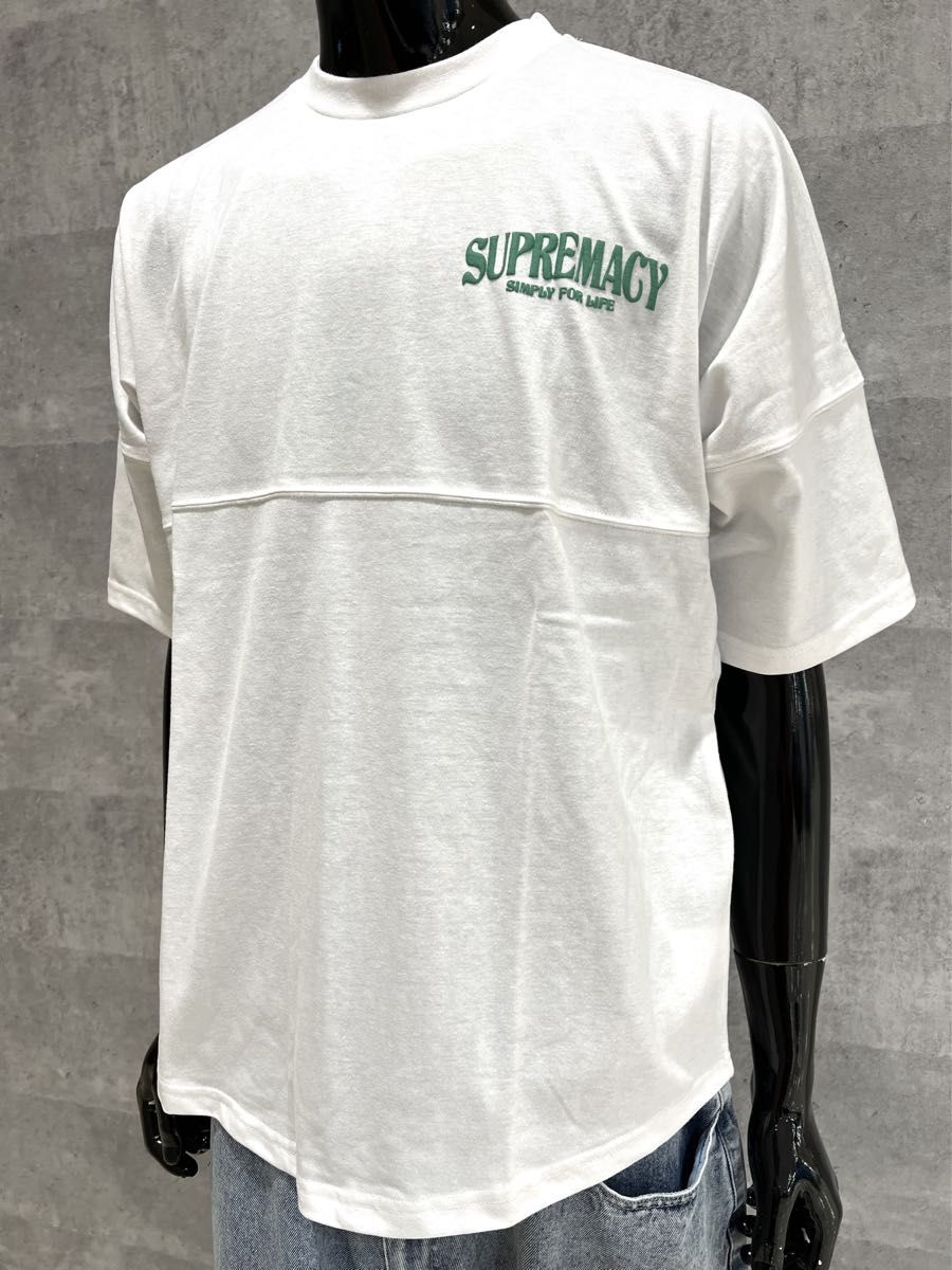 破格プライス　白　L　5分袖　バックアーチロゴ　ドルマンスリーブ　ビッグシルエットフットボールTシャツ　オーバーサイズ
