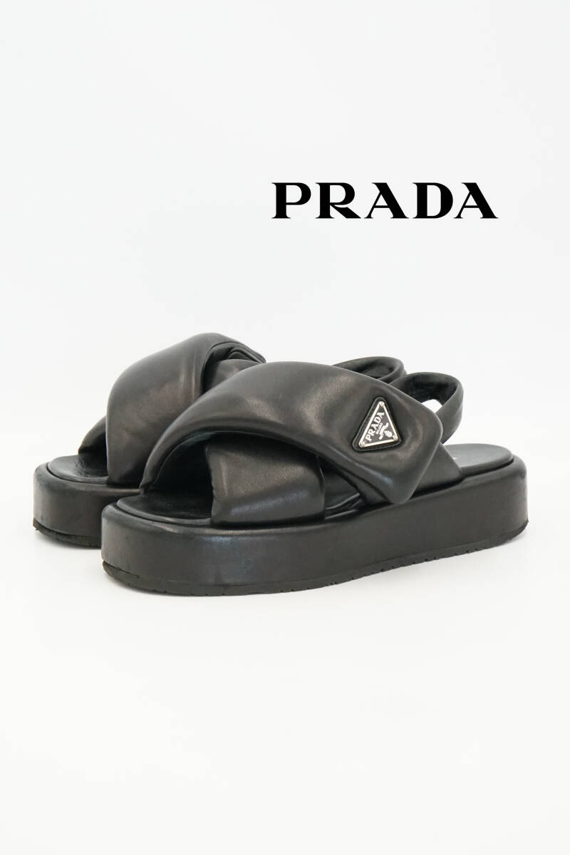 PRADA サンダル モノリス ナッパレザー パデット サンダル size 36 23cm 0506275_画像1