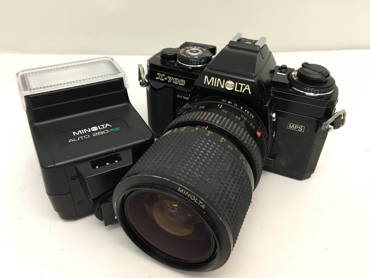 MINOLTA X-700 / MD ZOOM 28-85mm 1:3.5-4.5 一眼レフカメラ 付属品付き ジャンク 中古【UW050046】の画像1