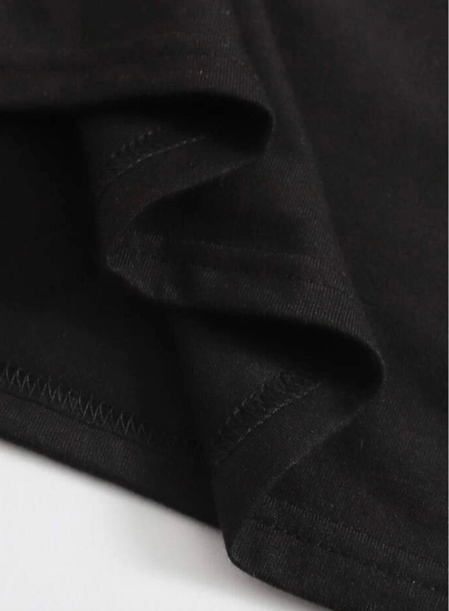 新品未使用品 PARISプリントワンピース チュニック 半袖ワンピース 半袖 黒
