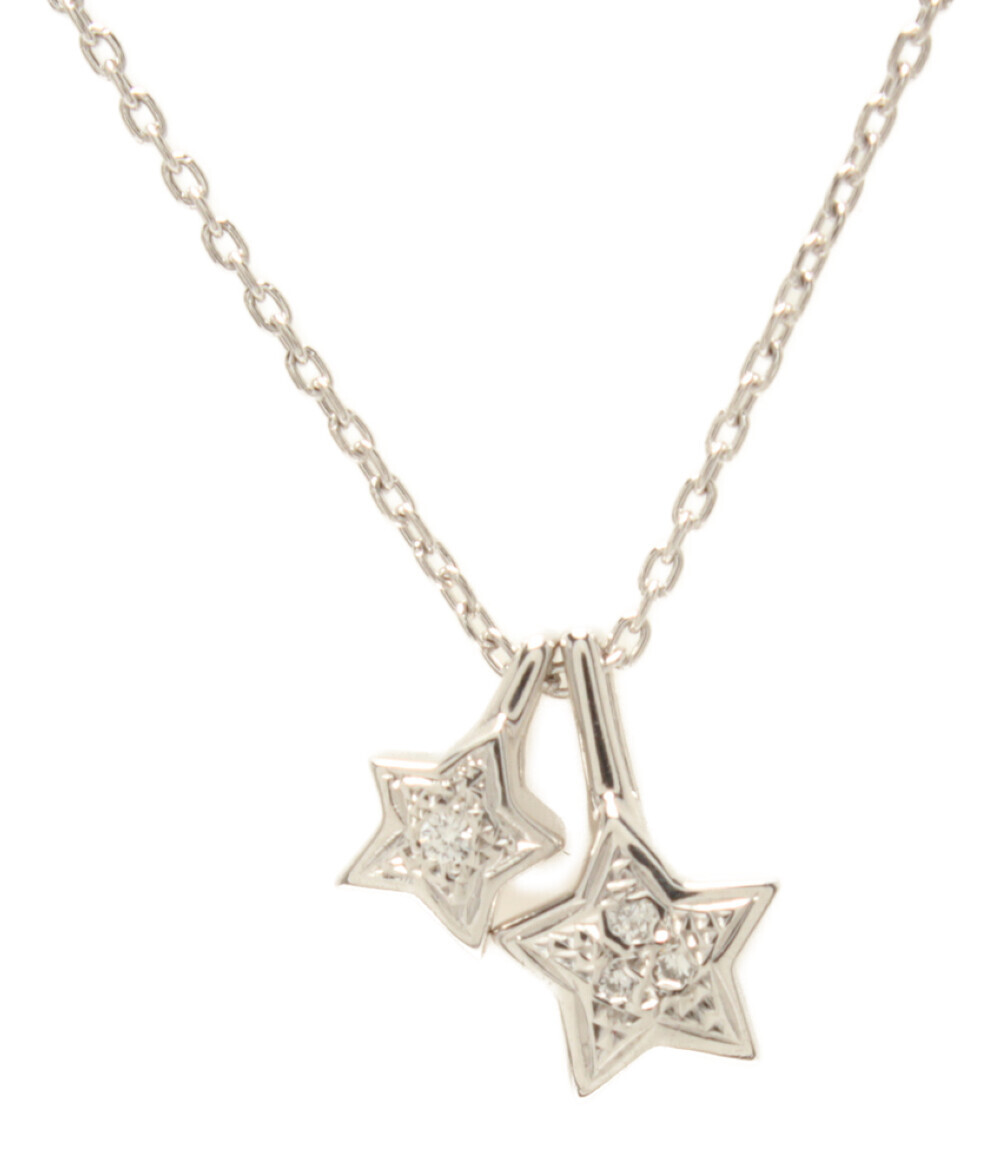 美品 スタージュエリー ネックレス K18 K18WG ダイヤ0.01ct 0.02ct 星モチーフ レディース STAR JEWELRY_画像1