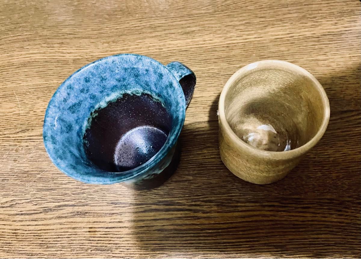 渋い 青×茶 マグカップ2個セット 和洋食器 美濃焼 オシャレ カフェ風