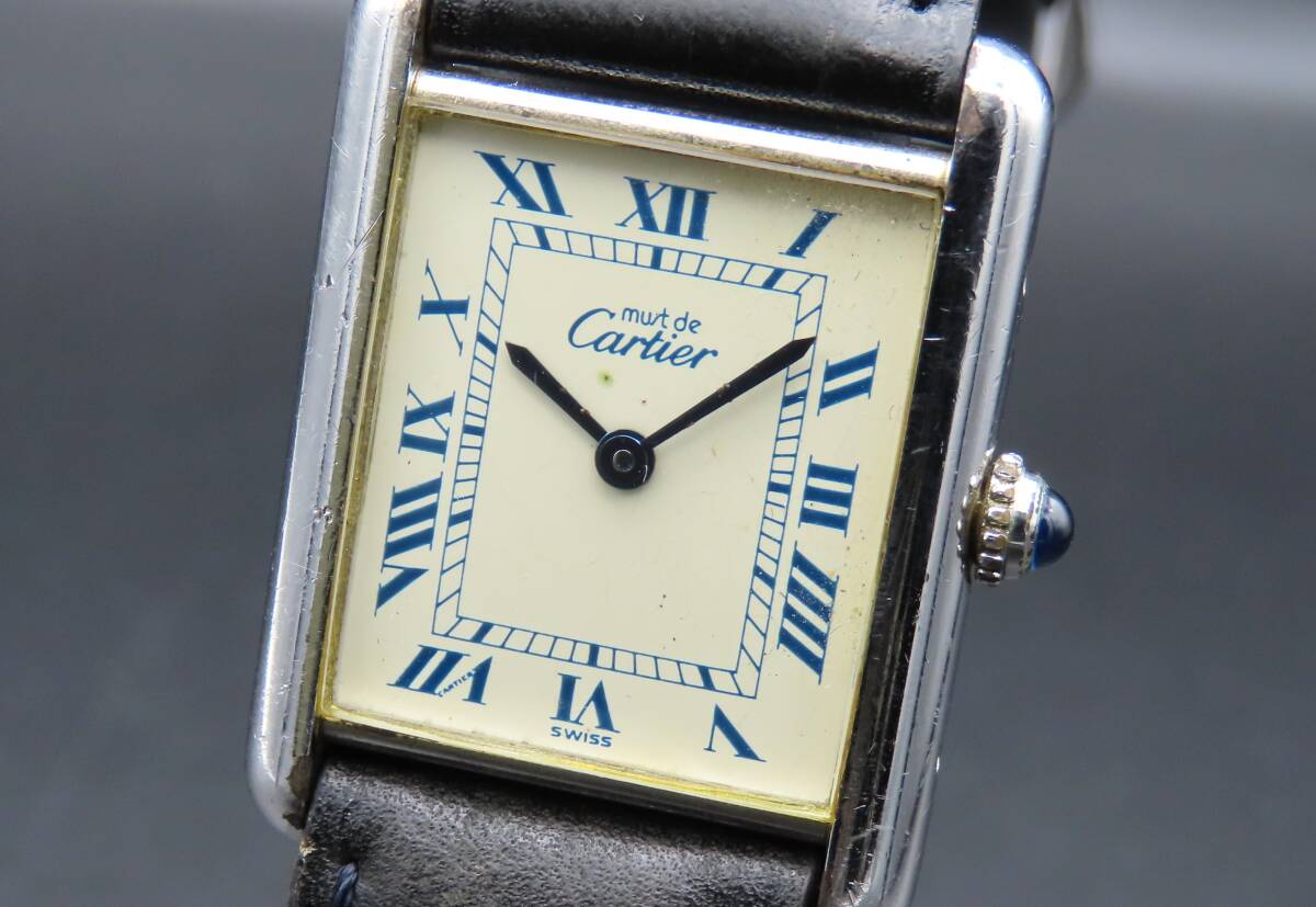 1円 ジャンク品★正規品 Cartier カルティエ 690006 マストタンク LM ブルーローマン クォーツ ヴィンテージ レディース腕時計 TTKLG5841_画像1