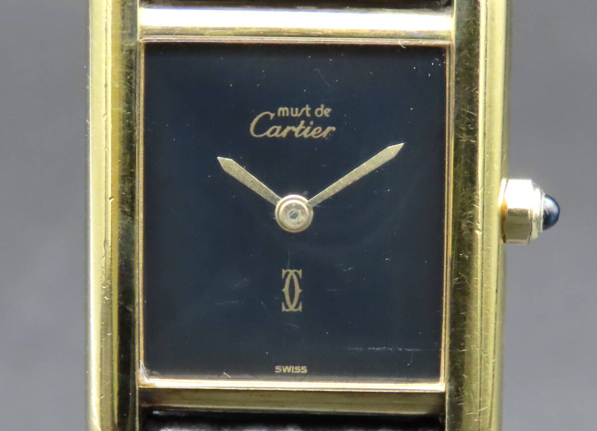 1 jpy ~! operation goods * regular goods Cartier Cartier 3 66001 Must Tank SM black diamond ru original breath Vintage lady's wristwatch SSCLG44