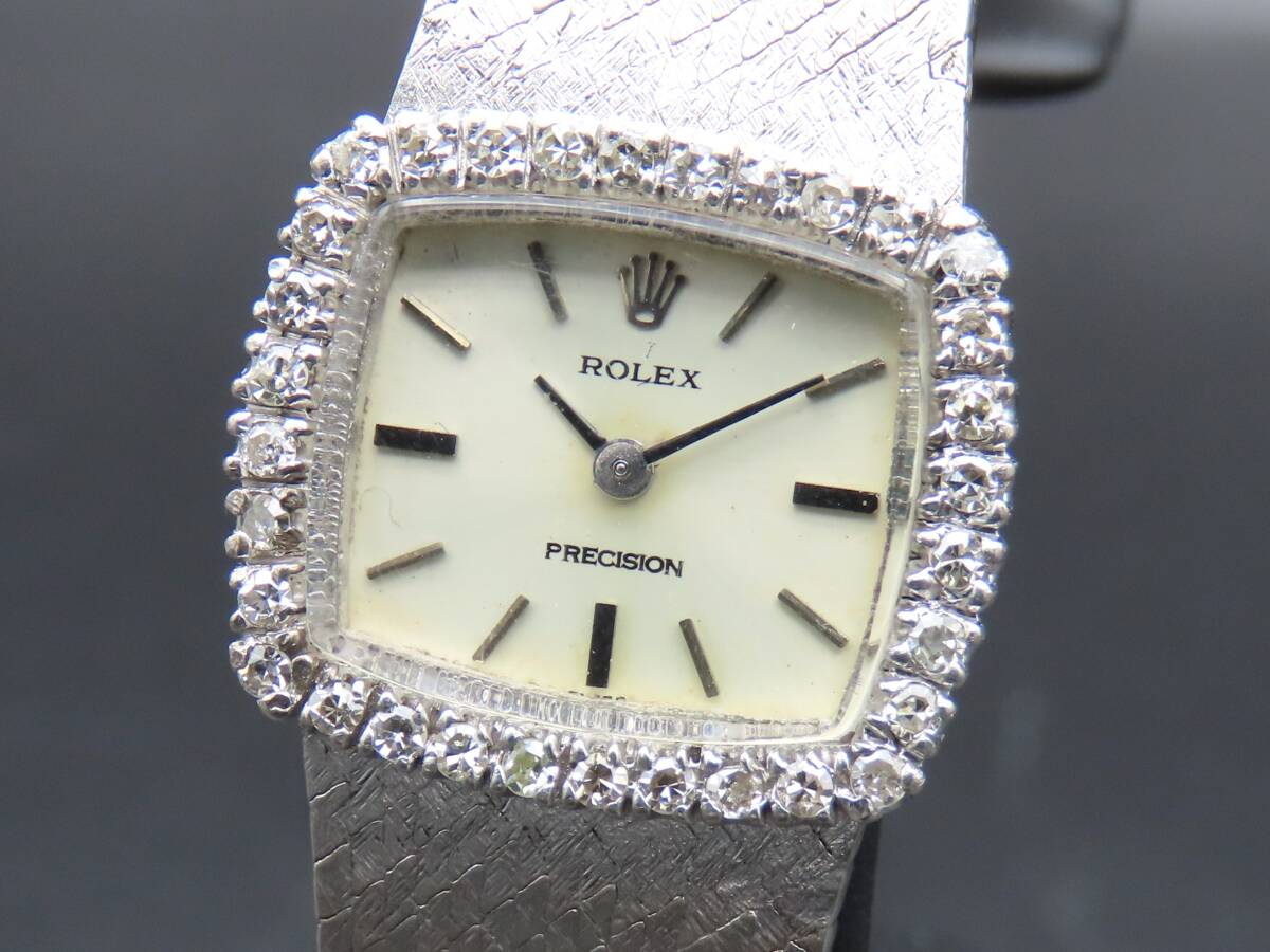 1 jpy operation goods ROLEX Rolex Precision 2652 31 number hand winding Cal.1400 diamond bezel SV breath Vintage lady's wristwatch TTKLG5794