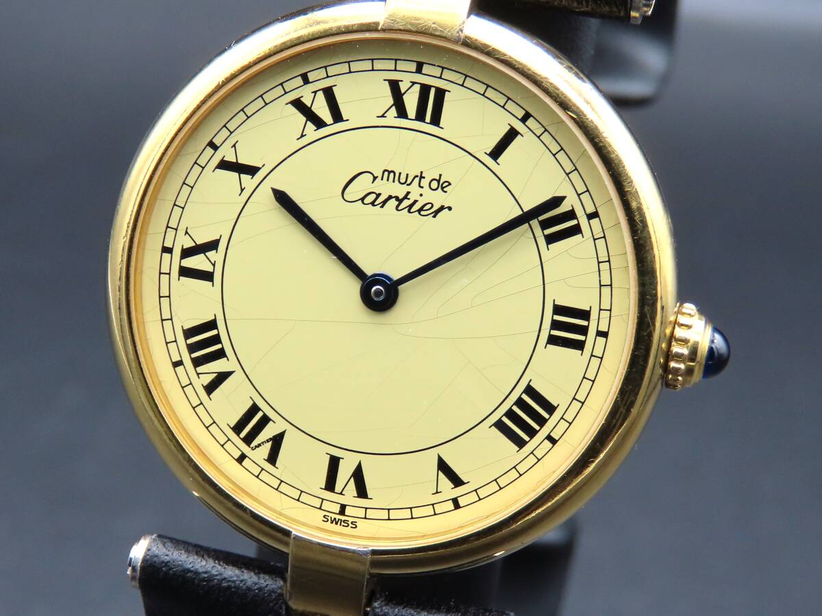 1円 稼働品★正規品 Cartier カルティエ 590003 マストヴァンドーム LM アイボリーダイヤル ヴィンテージ レディース腕時計 TTKLG5768_画像1