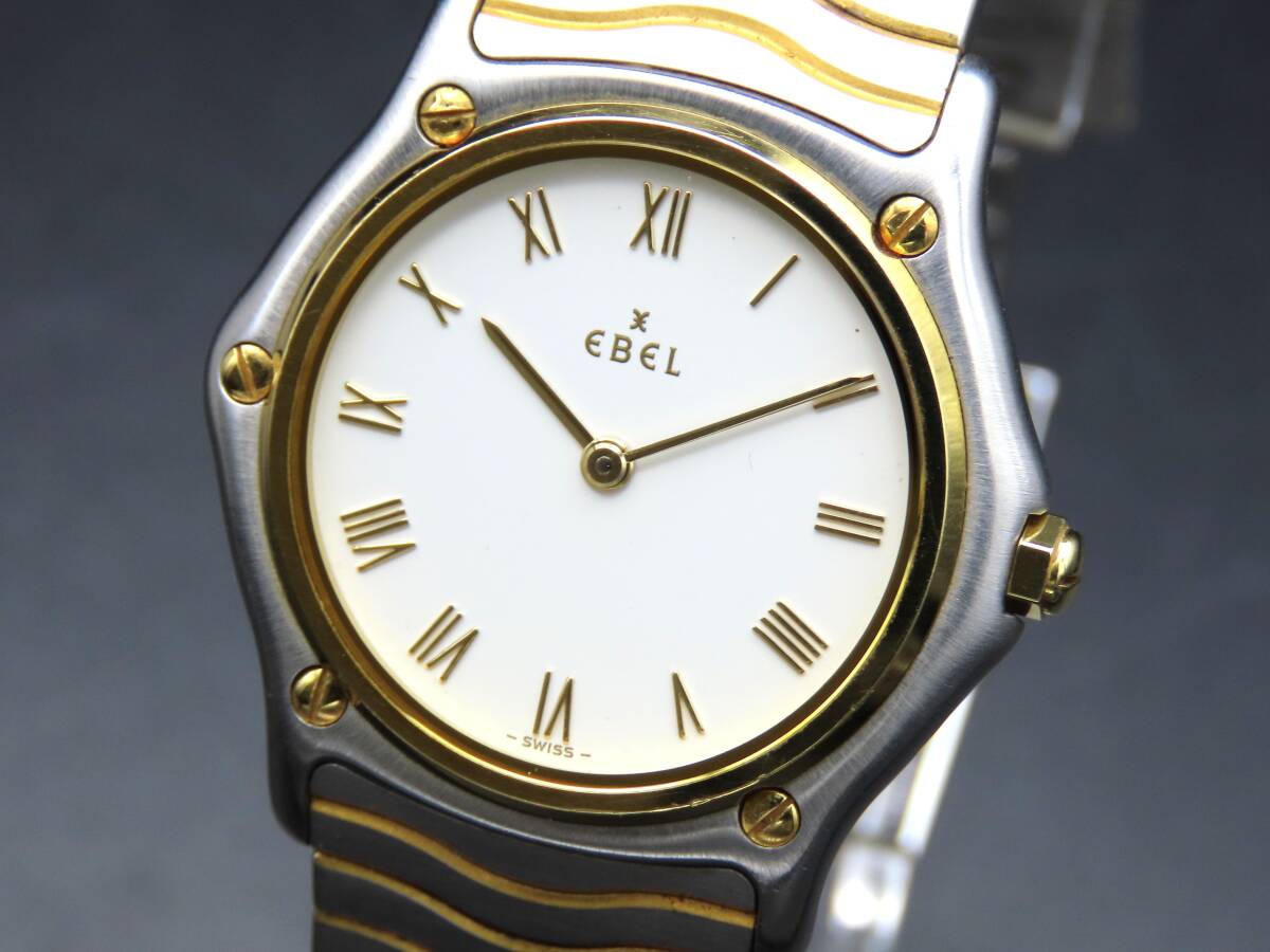 1円～! 稼動品★正規品 EBEL エベル 1090131 クラシックウェーブ クォーツ ホワイトダイヤル 純正ブレス メンズ腕時計 TTKLG135_画像1