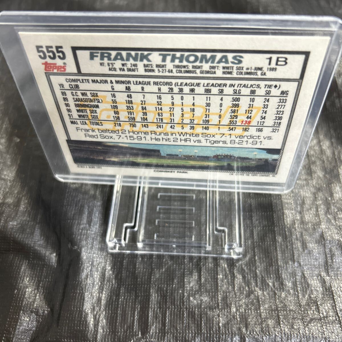 1992 Topps Winner Frank Thomas Chicago White Sox No.555_画像2