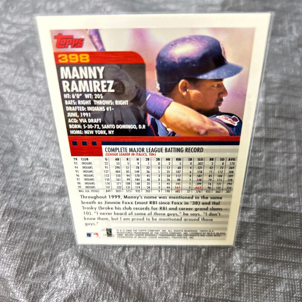 Topps 2000 Manny Ramirez Cleveland Indians No.398_画像2