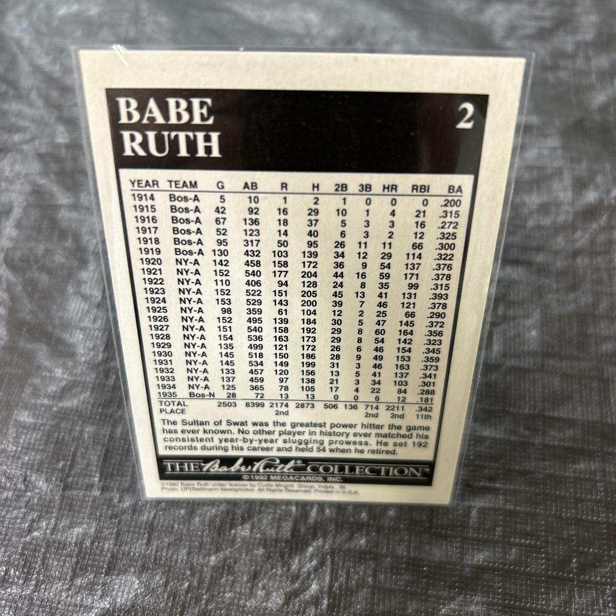 1992 The Babe Ruth Collection MegaCards No.2 Lifetime Batting Statistics _画像2