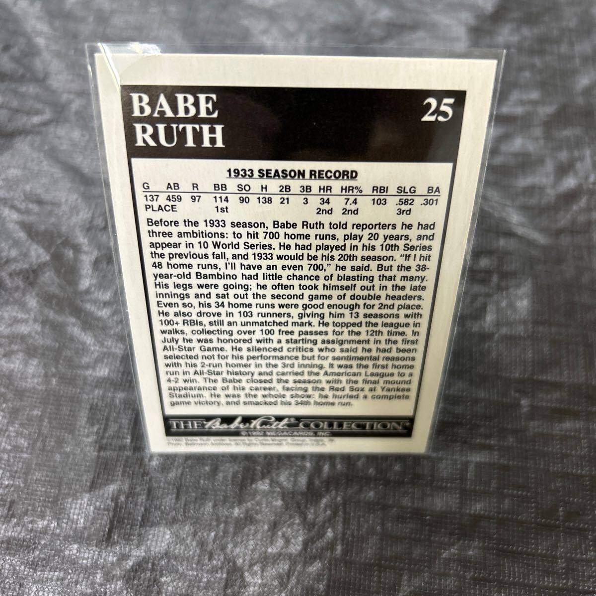 1992 The Babe Ruth Collection MegaCards No.25 Over 100 RBIs Goes 13th Time 1933_画像2