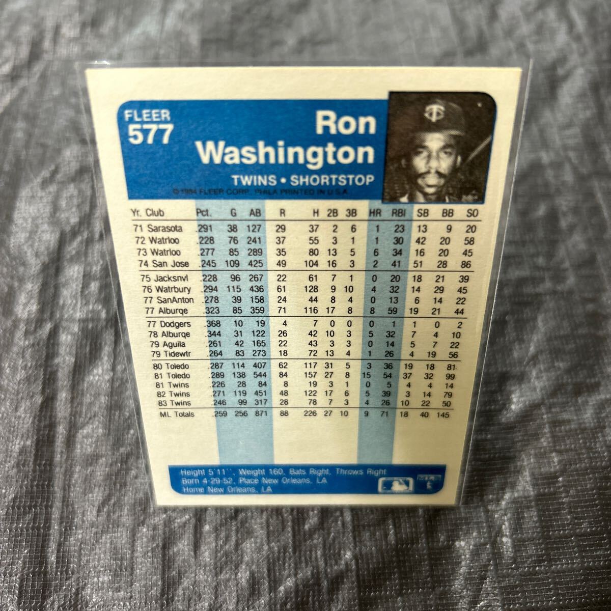 Fleer 1984 Ron Washington Minnesota Twins No.577 ロン ワシントン　ミネソタツインズ_画像2