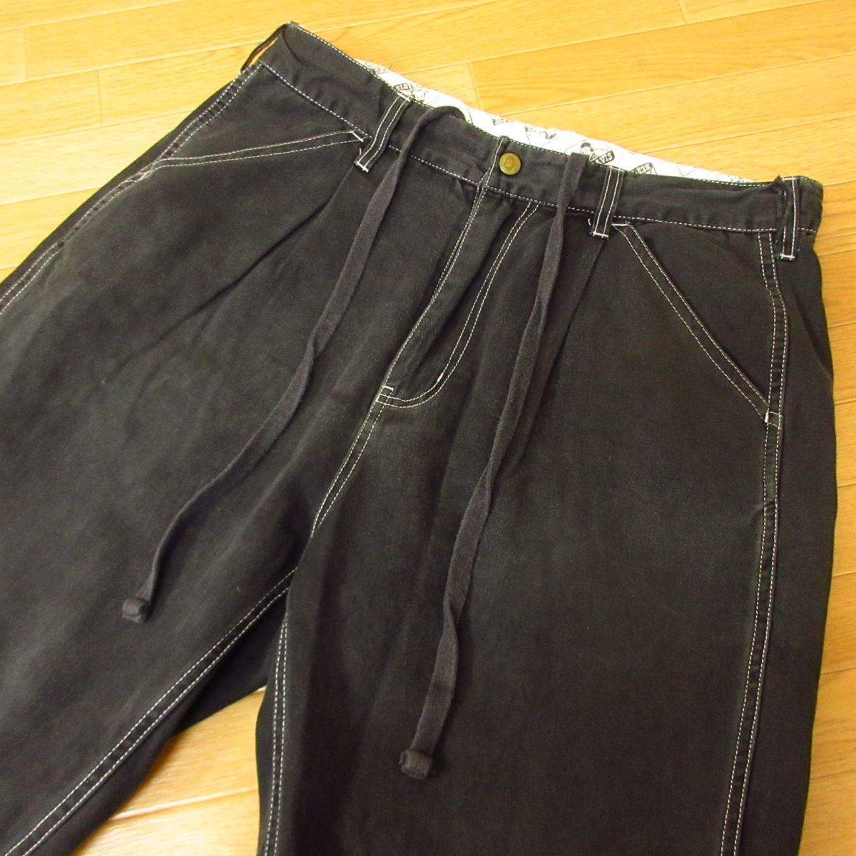 ◎BEN DAVIS ベンデイビス◆ブラックデニム ペインターパンツ ワーク テーパード ワンタック アンクル丈◆メンズ 黒 Lサイズ◆P5080の画像4