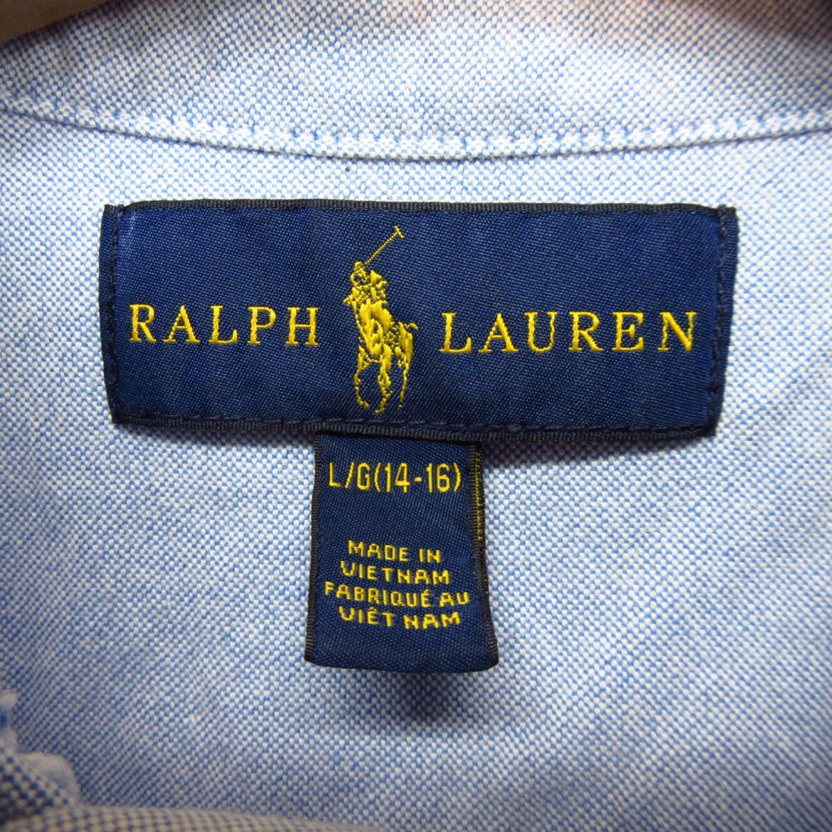 * beautiful goods!RALPH LAUREN Ralph Lauren * button down shirt long sleeve shirt casual embroidery Logo simple * Kids blue L size *A5000