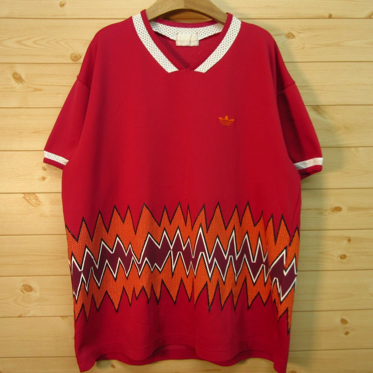 ◎90s！adidas アディダス デサント◆半袖 Tシャツ レトロ トレフォイル 三つ葉 ヴィンテージ◆メンズ 赤 Lサイズ◆A5154_画像2