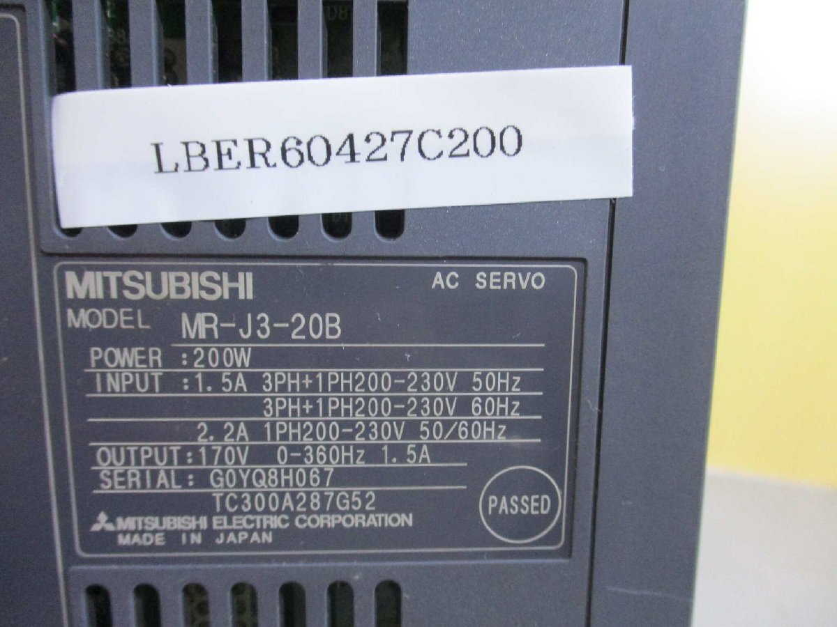 中古 MITSUBISHI AC SERVO MR-J3-20B サーボアンプ 200W (LBER60427C200)_画像2