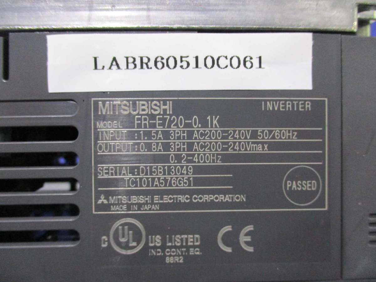 中古 MITSUBISHI INVERTER FR-E720-0.1K インバータ 200V(LABR60510C061)_画像1